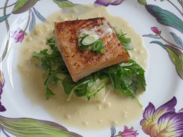 Cured Salmon~Arugula~ Garlic Mashed